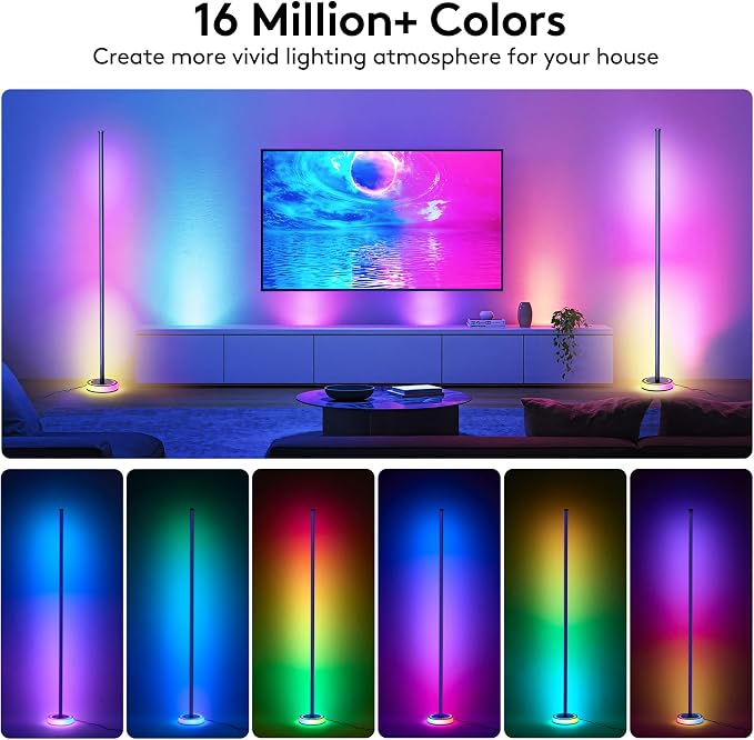 59" Smart LED Corner Floor Lamp, RGBICW Color Changing Ambient Lighting, App Control Music Sync Mood Light, Modern Dimmable Room Decor for Bedroom, Living Room, Gaming Setup, Blue - Image 2