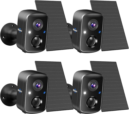 Hiseeu Security Cameras Wireless Outdoor, 4pcs Solar Powered 3K 4MP Surveillance WiFi Cameras for Home Security Outside, PIR/AI Motion Detection, Waterproof, Color Night Vision, 2-Way Audio, Black by Hiseeu