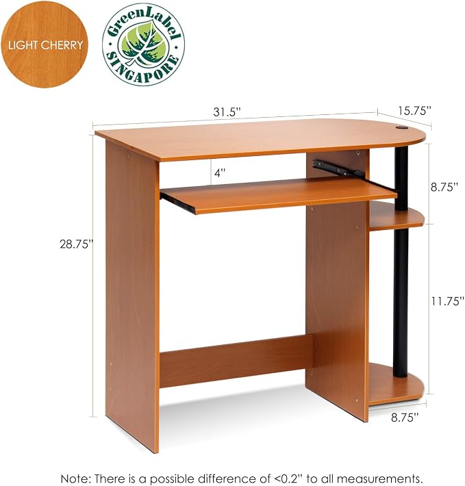 Furinno Simplistic Easy Assembly Computer Desk, With Keyboard Tray, Light Cherry/Black - Image 3