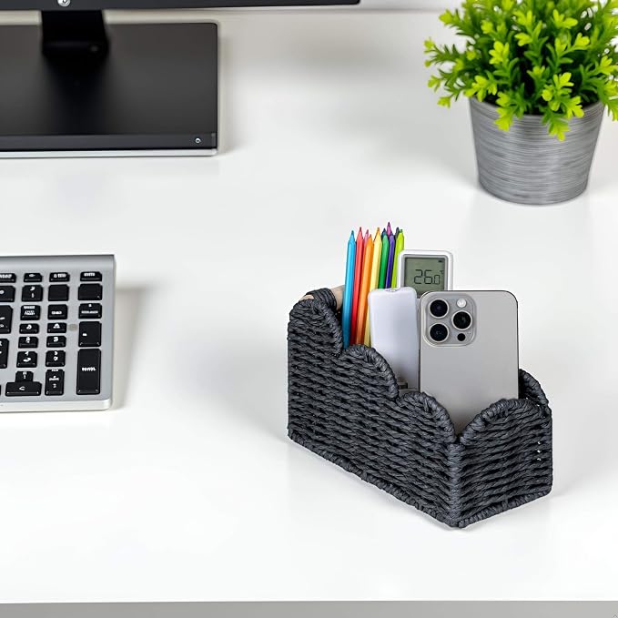 CubesLand Bedside Table Desk Organizer Caddy, Remote Pen&Pencil Holder Cup | Makeup Brush Holder w/Scalloped Perfect for Home, Office Desk, Living Room Table Decor, 3 Slots Black - Image 5