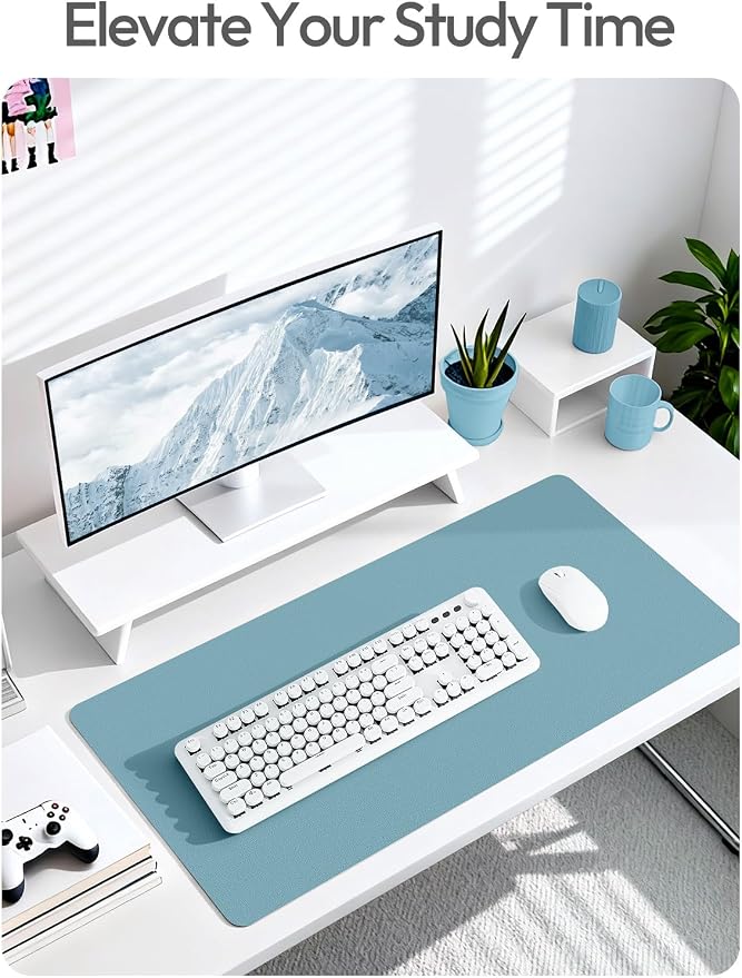 YSAGi Desk Protector&Blotter, Non-Slip Waterproof Leather Mouse Pad | Shields Scratches, Stains, Spills, Heat & Scuffs; Suede Non-Slip; Easy-Clean; Comfy Writing/Typing, 31.5" x 15.8",Aquamarine - Image 6