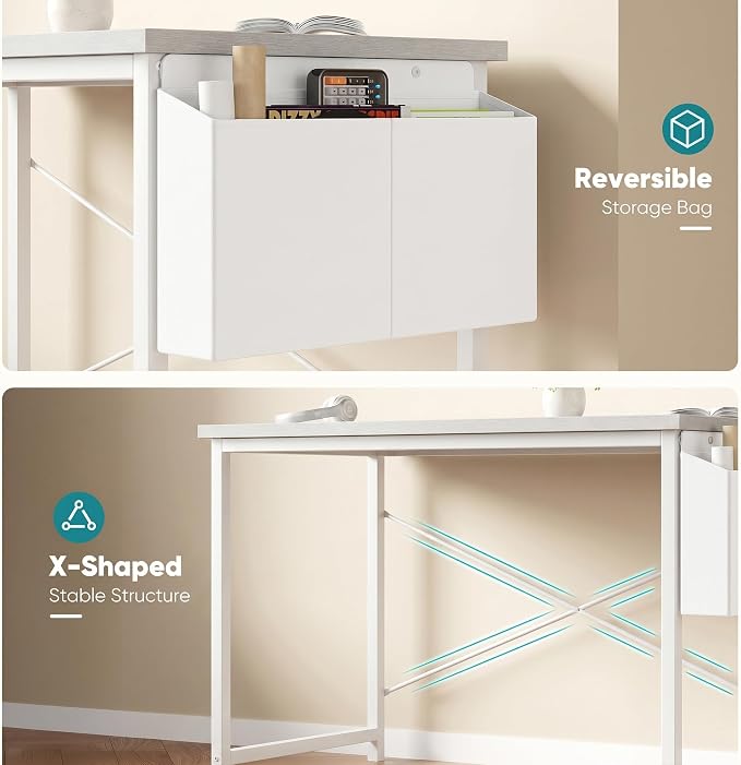 OLIXIS Computer Desk, 44 Inch Gaming Desks for Home Office Small Spaces | Writing Study Craft Work Table, Computer Workstation for Bedroom with Storage Bag, All White - Image 6
