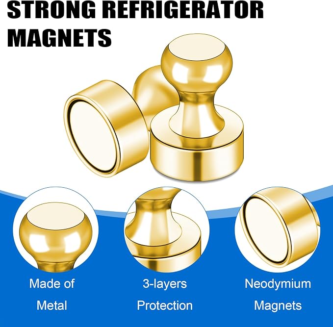 LOVIMAG Fridge Magnets 40Pcs, Magnet for Refrigerator Whiteboard, Gold | Small Strong Neodymium Metal Cute Push Pin for Classroom, Kitchen, Accessories Decorative, Office, Calendar - Image 4