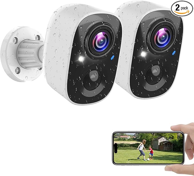 Vicohome Security Cameras Wireless Outdoor, 2K Battery Powered WiFi Cameras for Home Security with AI Motion Detection, Spotlight Color Night Vision, IP66 Weatherproof 2-Way Talk Siren Alarm, 2 Pack by MaxiVizSecurityCamera