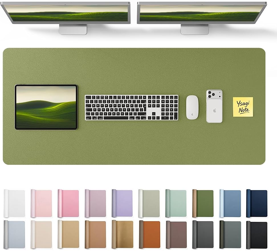 YSAGi Leather Desk Pad Protector, Office Desk Mat, Large Mouse Pad, Non-Slip PU Leather Desk Blotter, Laptop Desk Pad, Waterproof Desk Writing Pad for Office and Home (Green, 47" x 17") by YSAGi
