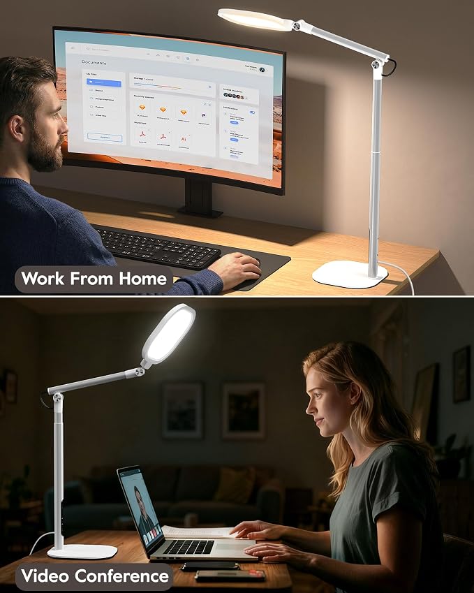 LitONES Tall LED Desk Lamps with Base, Edge-Lit Eye-Care, 50 Light Modes | 40" Height, Dimmable & Flexible, CRI>97.8, Memory and Timer Func, Stable Mental Base for Home Office, Video Calls & Drafting - Image 3