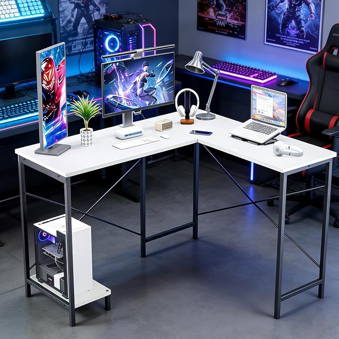 L Shaped Desk Computer Desk, 50inch White Gaming Desk with CPU Stand | Reversible Corner Desk, Sturdy Metal Frame, Student Study Writing Table for Home Office - Image 8