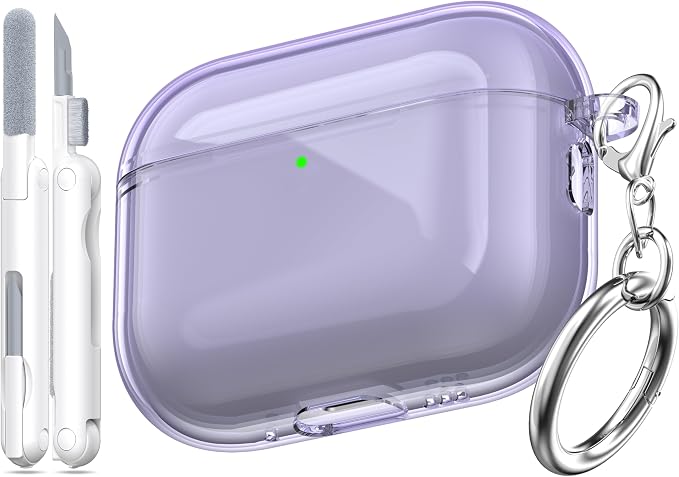 for AirPods Pro 3 Clear Case 2025, Military-Grade Shockproof, Soft TPU Highly Transparent Anti-Yellowing for AirPods Pro 3 Case with Cleaning Kit & Cute Round Buckle, Clear Purple by MHYALUDO