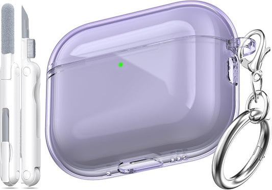for AirPods Pro 3 Clear Case 2025, Military-Grade Shockproof, Soft TPU Highly Transparent Anti-Yellowing for AirPods Pro 3 Case with Cleaning Kit & Cute Round Buckle, Clear Purple by MHYALUDO