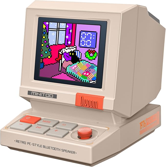 Divoom MiniToo Retro PC-Style Computer Speaker, Pixel Screen with DIY Faces | Bluetooth & USB Audio, Alarm/White Noise Clock, Desk Setup Gifts for Gaming by Divoom