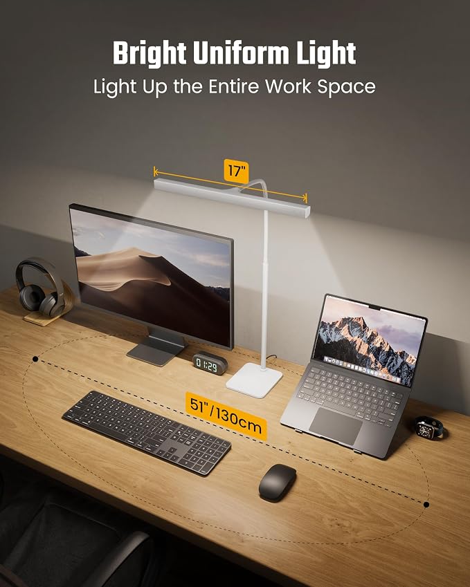 SUPERDANNY LED Desk Lamp for Home Office, Eye-Caring Desk Light with Base, 12W Touch Control 3 Colors Dimmable Brightness, Gooseneck Architect Lamp for Computer Monitor Reading Workbench, White - Image 2