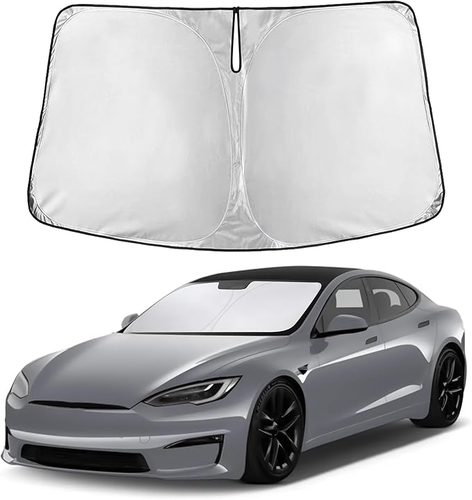 EcoNour Windshield Sunshade Compatible for Tesla Model S Plaid 2021-2024 2025 2026, Sun Visor for Front Windshield & Window Sun Shade Cover, UV Heat Blocker & Protector, Car Accessories by EcoNour