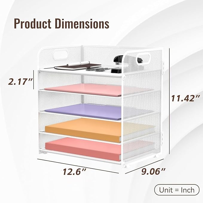2 Pack 5-Tier White Desk Organizer with Handle Mesh Desk File/Paper Organizer Letter Tray for Office, School and Home Easy Installation - Image 5