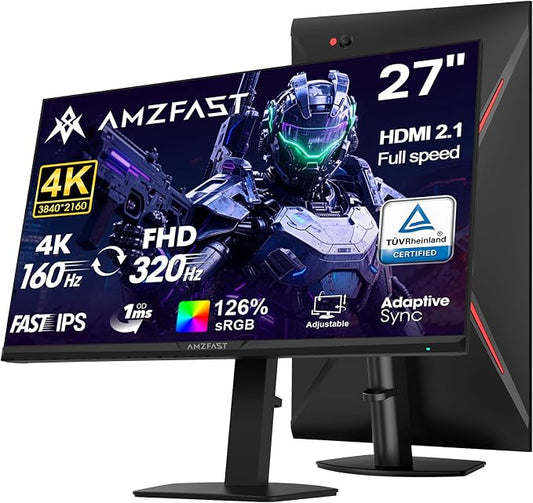Amzfast 27" 4K Gaming Monitor, UHD 160Hz/FHD 320Hz Dual Mode, Fast IPS, 1ms MPRT, Height Adjustable, HDR400, 126% sRGB, HDMI 2.1, DP 1.4, PIP/PBP, Adaptive Sync, VESA 100x100 – AMZG27F6U by Amzfast