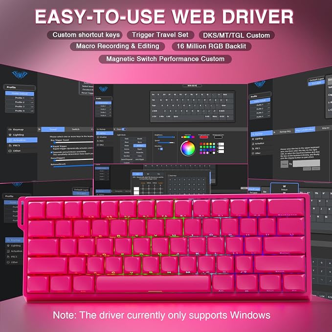 AULA WIN60 HE PRO 60% Mechanical Gaming Keyboard Wired, Magnetic Switch Hot Swappable, Adjustable Actuation Rapid Trigger Mode, 8000Hz Polling Rate, RGB Small Keyboard 60 Percent Compact Design for PC - Image 7