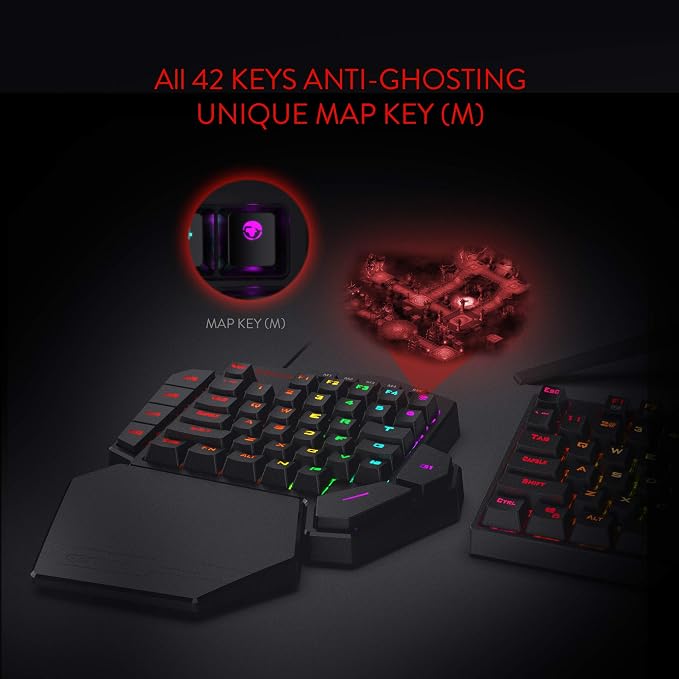 Redragon K585 Wired One-Handed RGB Gaming Keypad, Tactical 42-Key Layout | On Board 28 Combo Slots 4 Profiles Keyboard, USB Pass-Through Port, 16.8M Colors, Swap-Ready Socket, Detachable Wrist Rest - Image 6