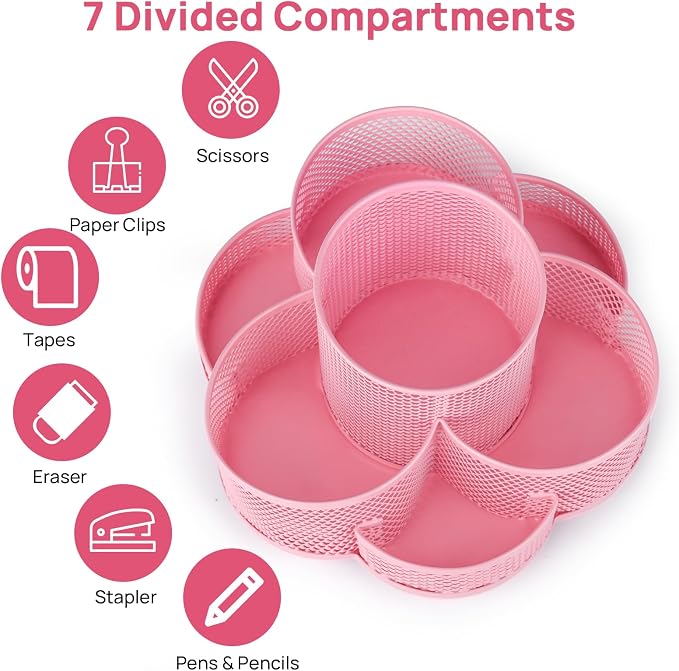 Topwey Pink Pen Holder for Desk, Rotating Pencil Holder, Cup Holder for Desk Office, Pen Organizer - Image 4