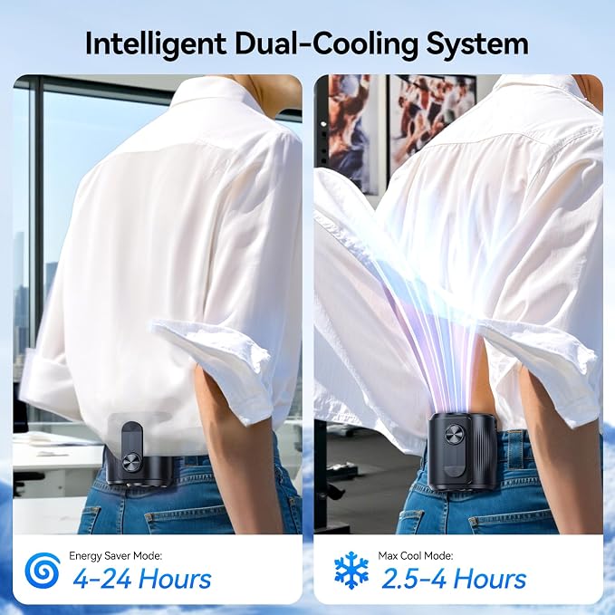 KIMMOO AI Portable Rechargeable Waist Fan with Ice Cooler, 24H Max Cooling, 100-Speed 20000RPM Turbo Cooling Battery Personal Fan, Hands-Free Shirt/Belt/Neck Fan for Work Outdoor Travel, Black - Image 5