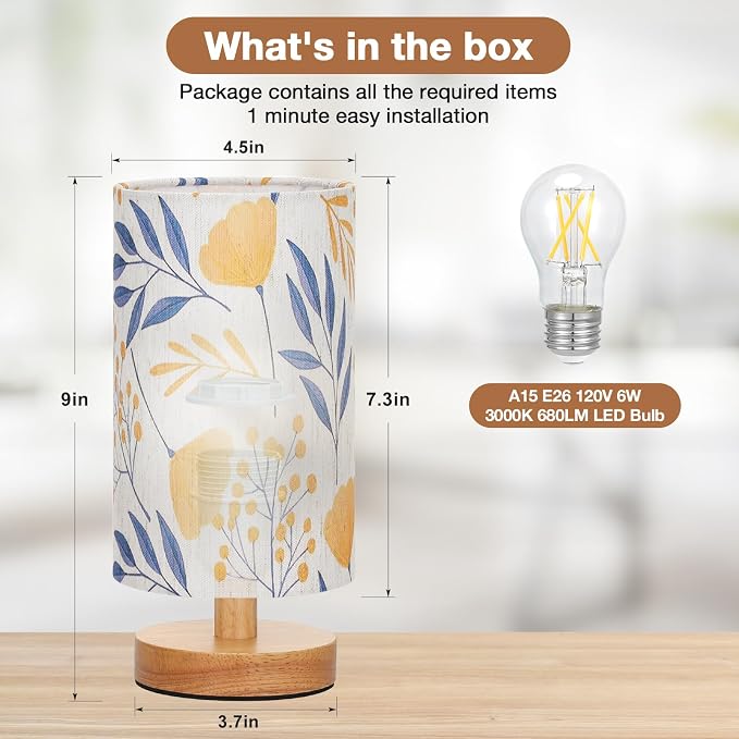Fenmzee Small Table Lamps (Ginkgo Cream Shade, 9" Inline Control) | 3000K LED Blub Included | 680 Lumens | Easy Assembly | Minimalist Design | E26 | for Kitchen | for Kids Room - Image 3