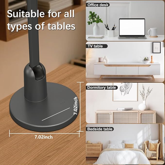 Desk Lamps for Home Office with Stable Base, 1000LM Ultra Bright Eye-Caring LED Desk Light, 3000K-6000K Dimmable Table Lamp with Stepless Dimming & Timing Function for Work, Reading, Bedroom, Bedside - Image 6