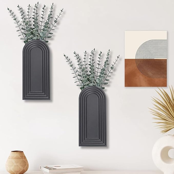 Dnnnii 2 Pack Wooden Wall Vase Set - Black Finish Modern Farmhouse & Boho Wall Decor for Entryway, Hallway, Bathroom, Living Room, Dining Room, Narrow Spaces - Image 6