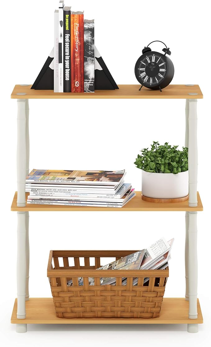 Furinno Turn-N-Tube 3-Tier Compact Multipurpose Shelf Display Rack with Classic Tube, Beech/White - Image 5