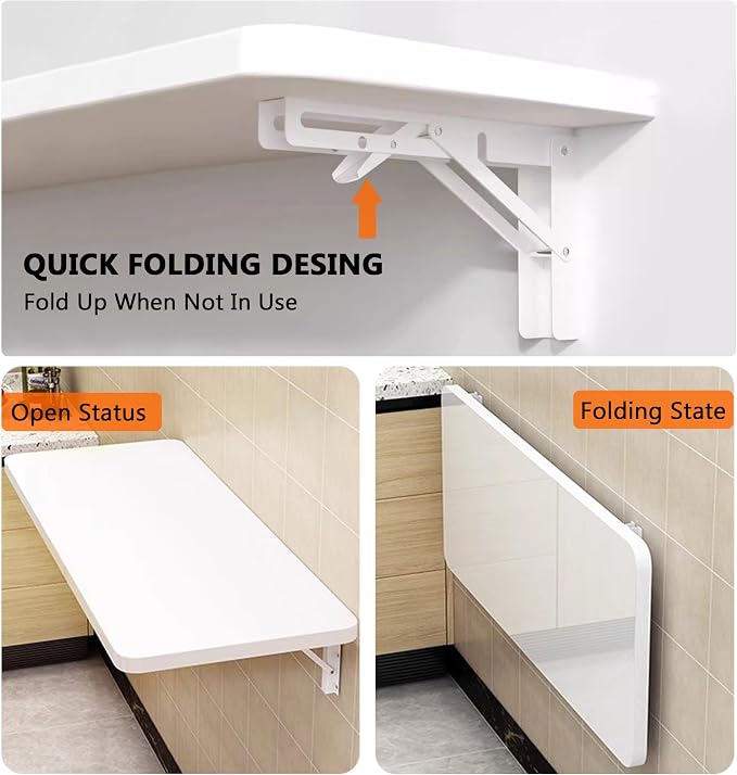 Wall Mounted Folding Table,floating desk for wall,folding wall desks for small spaces,hanging desk for Home Office Computer Workstation,Study Work Bench, Kitchen Dining (white, 23.6"×15.7"(60×40cm)) - Image 3