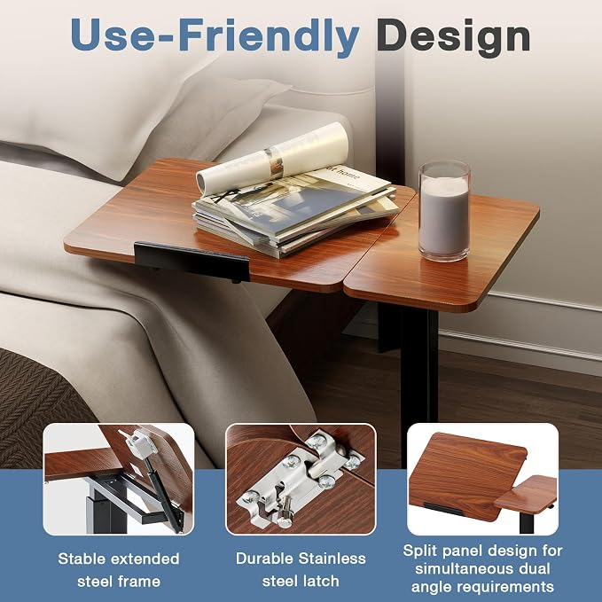 Adjustable Standing Desk Rolling Laptop Table with Wheels, Brown | Tiltable Desktop Design for Comfortable Work, Reading and Study Spaces - Image 7
