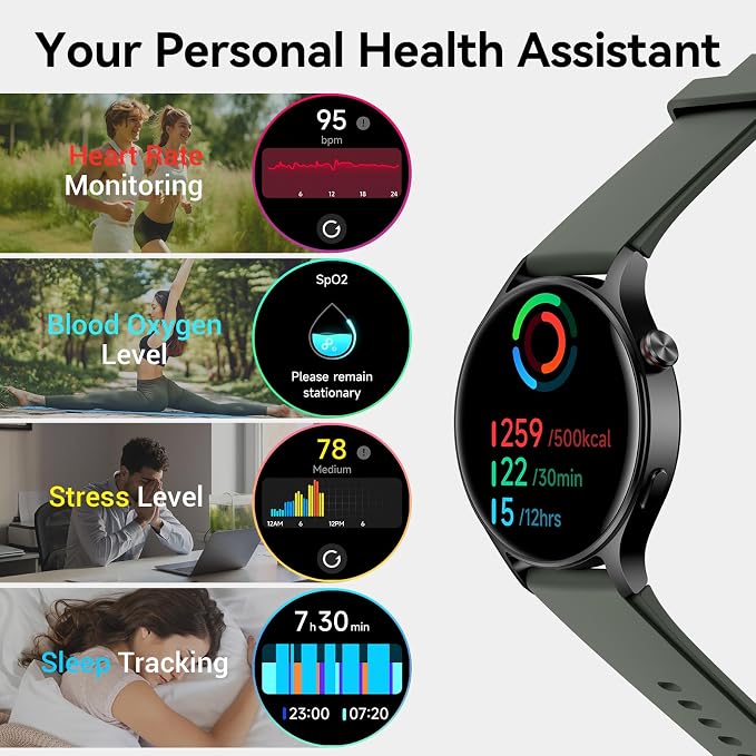 Fitpolo Smart Watch for Men Women,1.3" AMOLED Touchscreen Fitness Tracker, Make/Answer Calls, Heart Rate SpO2 Monitor, 3ATM Waterproof, Sleep & Activity Tracking Smartwatch for Android Phones iPhone - Image 5