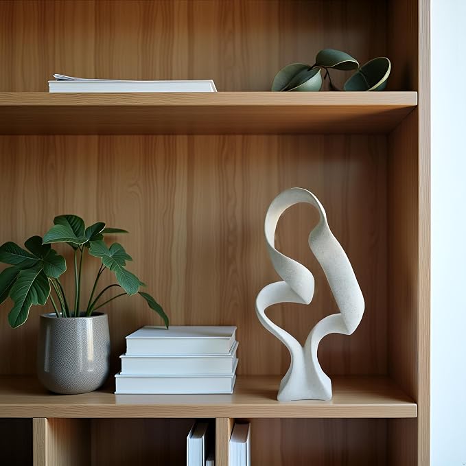 15" Modern Abstract Ribbon Decorative Sculpture, Knot Sculptures,Home Decor,Coffee Table Statues,Dining Living Room Desk Decor（Milky White） - Image 2