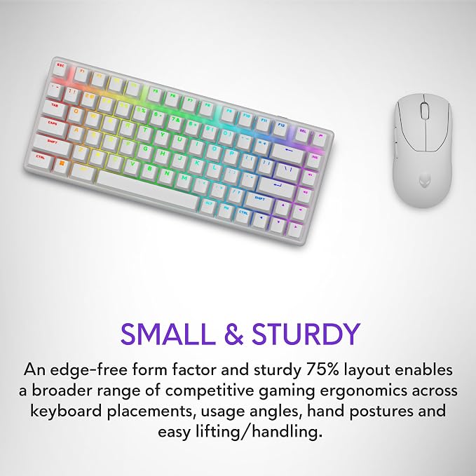 Alienware Pro Wireless Gaming Keyboard, Linear Mechanical, RGB | 2.4GHz, Bluetooth 5.1, USB Wired, N-Key Rollover, PBT Double-Shot Keycaps, Detachable USB Paracord Cable, Lunar Light - Image 4