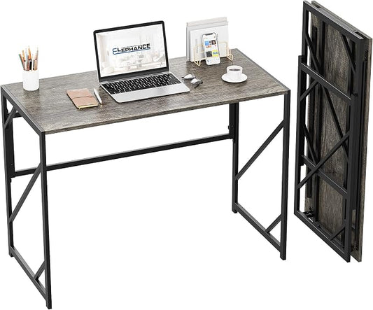 Elephance Folding Desk Writing Computer Desk for Home Office No-Assembly | Study Office Desk,Foldable Table for Small Spaces,31.5 Inch,Black Oak by Elephance