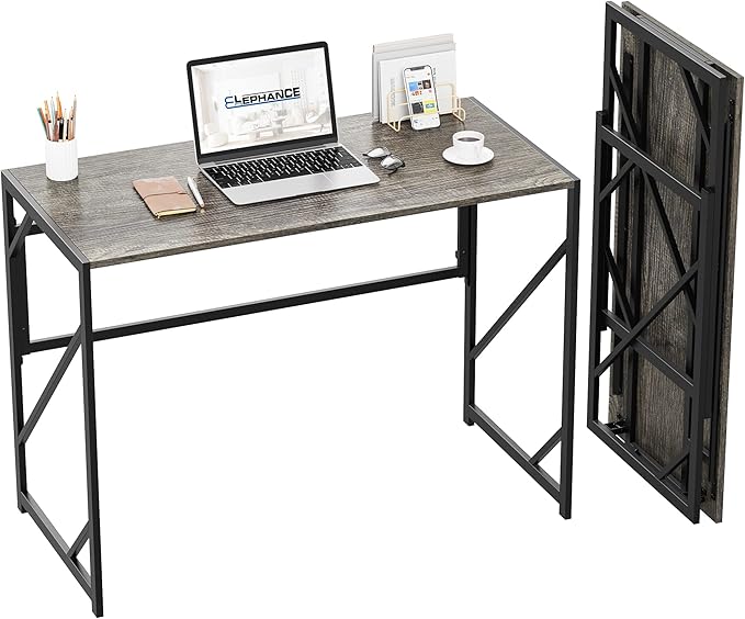 Elephance Folding Desk Writing Computer Desk for Home Office No-Assembly | Study Office Desk,Foldable Table for Small Spaces,39.4 Inch,Black Oak by Elephance