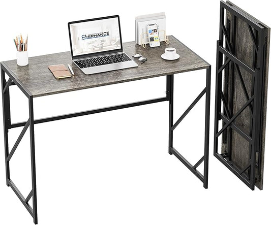 Elephance Folding Desk Writing Computer Desk for Home Office No-Assembly | Study Office Desk,Foldable Table for Small Spaces,39.4 Inch,Black Oak by Elephance
