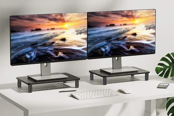 Husky Mounts 2-Pack Monitor Riser Laptop Stand, Adjustable Legs, Stackable, 14.5 x 9.25 x 3.125 Inches Max Height, Matte Black Steel-Black. - Image 6
