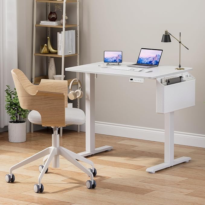 KLUVIS White Electric Standing Desk - 32 Inch Small Adjustable Height Stand up Desk for Writing Study Work, Mini Sit to Stand Desks Workstation for Small Space Adult Boys Girls Bedroom Home Office - Image 2