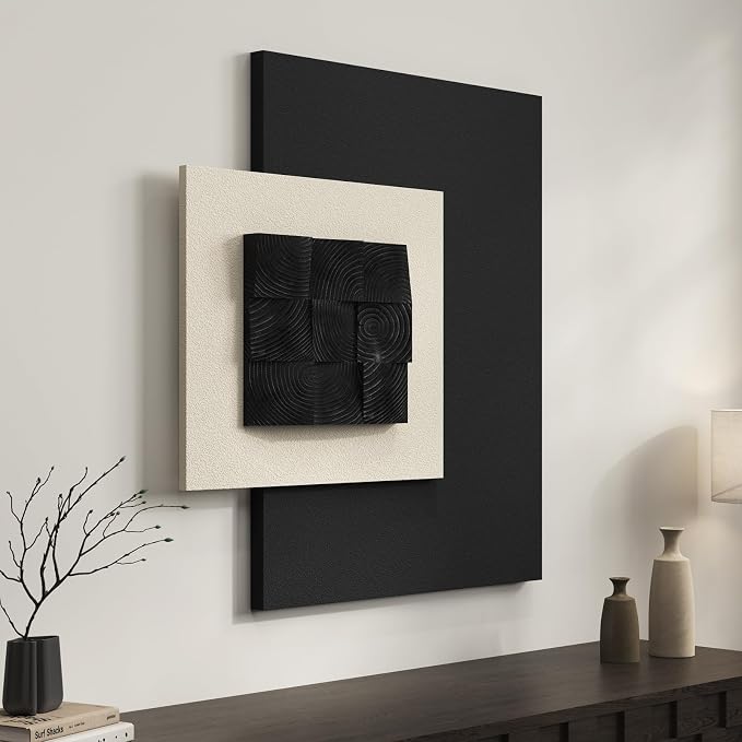 Cuspin Large 3D Wood Textured Wall Art, Black and White Modern Artwork for Walls, Abstract Minimalist Geometric Wooden Wall Decor for Living Room Bedroom Dining Room Hallway Office by Cuspin