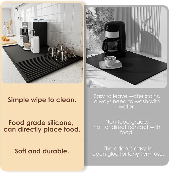 Silicone Coffee Mat with Raised Edges, , 24'' x 16'', Bar Mat for Countertops, Bar Accessories, Coffee Maker Mat, Espresso Machine, Dish Drying Mat (BLACK) - Image 7