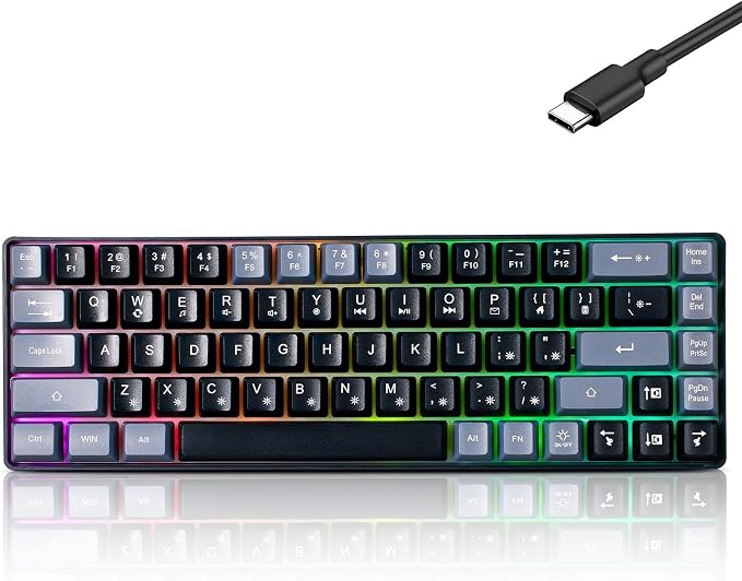 Guiheng Wired Portable 60% Mechanical Feeling Gaming Keyboard,RGB LED Backlit Compact 68 Keys Mini Wired Office Keyboard for Windows Laptop PC Mac Gamer, Typist, Travel on Business Trip Black–Grey by Guiheng