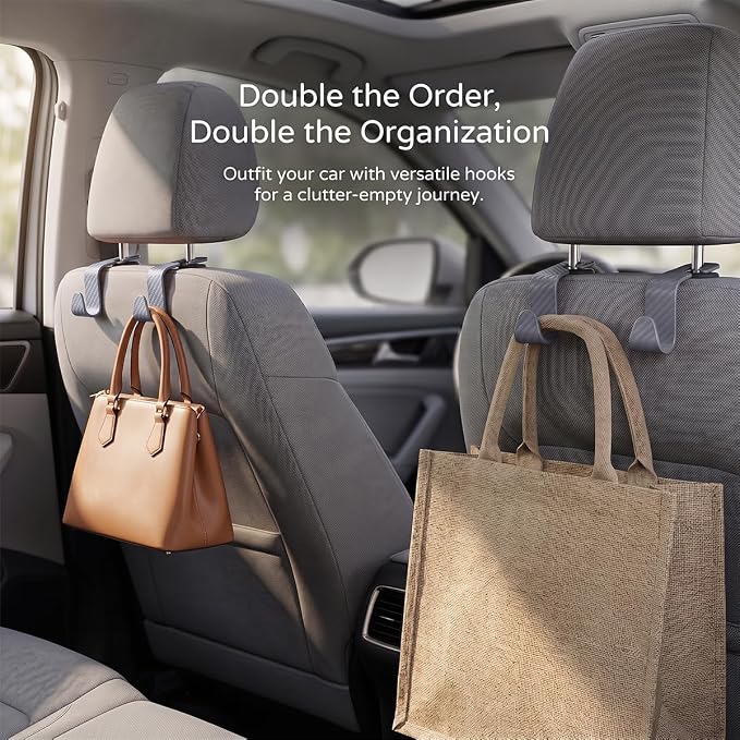 4PCS Car Seat Headrest Hooks, Auto Back Seat Hanger Holder, Durable Stylish Vehicle Organizer Universal Car Interior Accessories, Storage Hooks for Purses, Bags, Clothes (Carbon Fiber/Grey) - Image 6