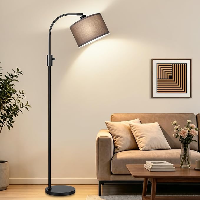 Nintiue Dimmable Black Floor Lamp, 1200 Lumens LED Edison Bulb Included, Arc Gold Floor Lamps for Living Room Modern Standing Lamp with Khaki Shade - Image 6