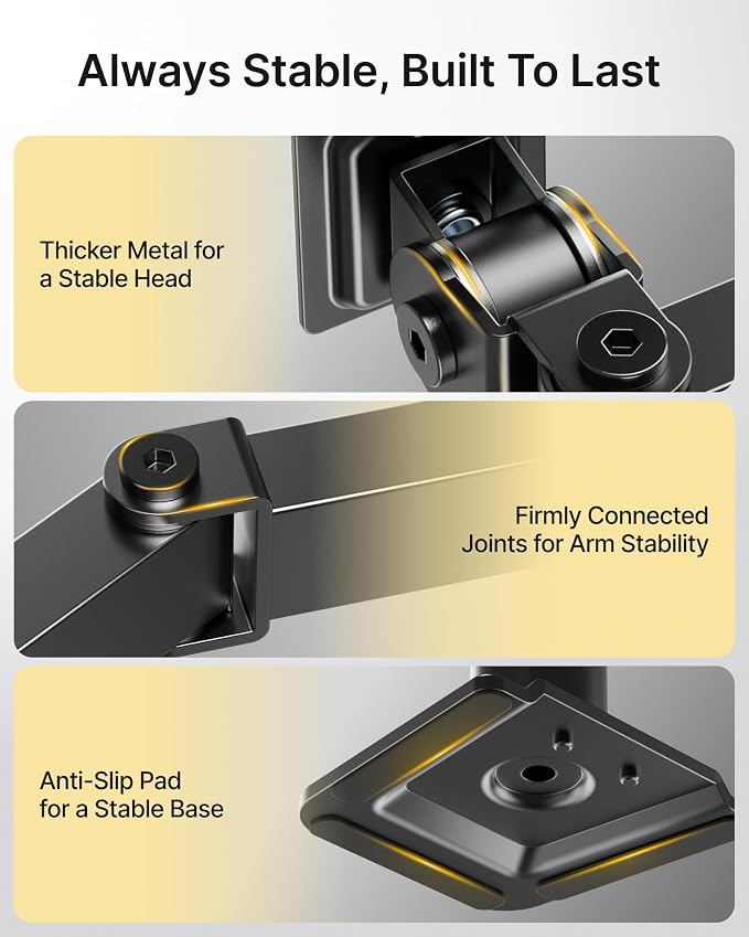 monTEK Heavy-Duty Dual Monitor Stand for 17-32", 22 lbs Each | Adjustable dual monitor mount, full-motion arms, clamp/grommet bases, cable management and VESA 75/100 - Image 7