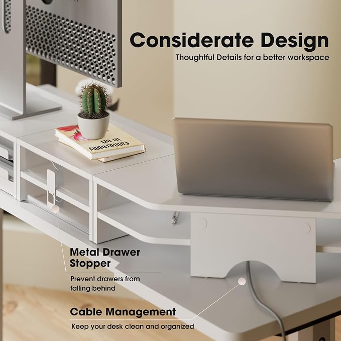 Fenge Dual Monitor Stand, Corner Monitor shelf with Drawer and Slide-Out Tray, 2 Tier Triangle Monitor Riser with Storage, Desk Shelf Organizer for Desk, Home Office, Computer, Laptop, Printer - Image 6
