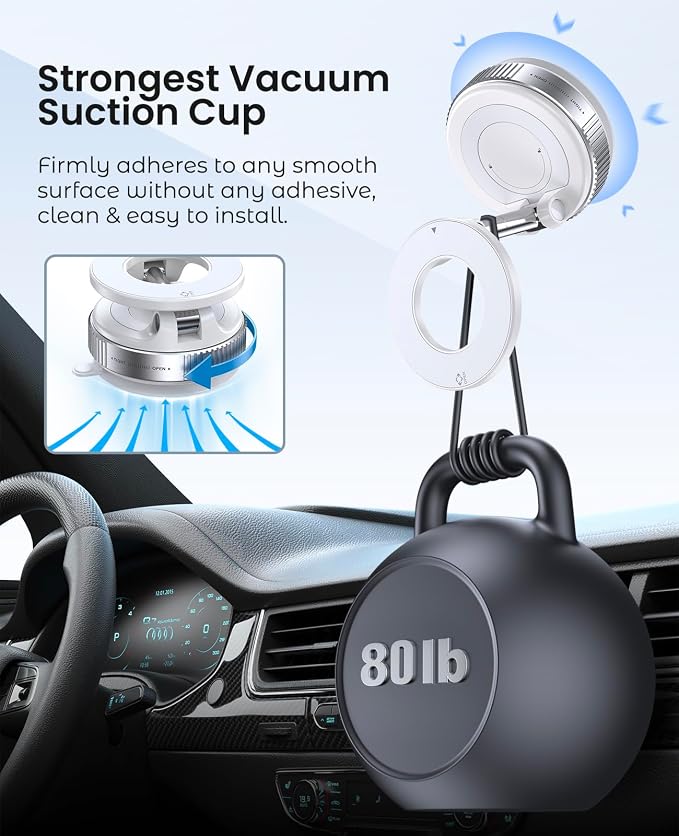 Jononser Magnetic Car Phone Mount, Compact Foldable Phone Holder with Strong Nano Adhesive & N52 Magnet, 360° Adjustable Dashboard/Windshield Mount for iPhone 17/16/15/14/13/12 & MagSafe Devices - Image 2