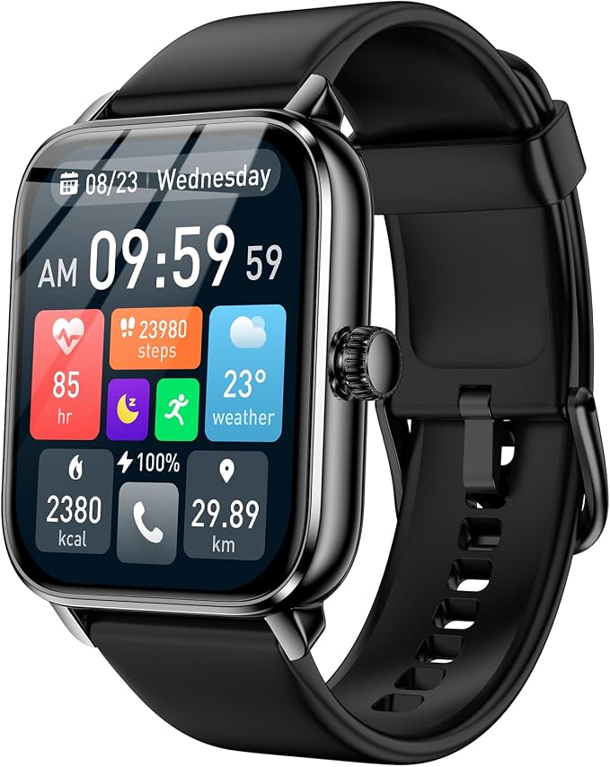Smart Watches for Men Women with Alexa Built-in, Bluetooth Call, 1.85" HD Touchscreen, 120+ Sport Modes, IP68 Waterproof, 7-Day Battery, 24/7 Heart Rate & Sleep Monitor for Android iPhone (Black) by iBesi