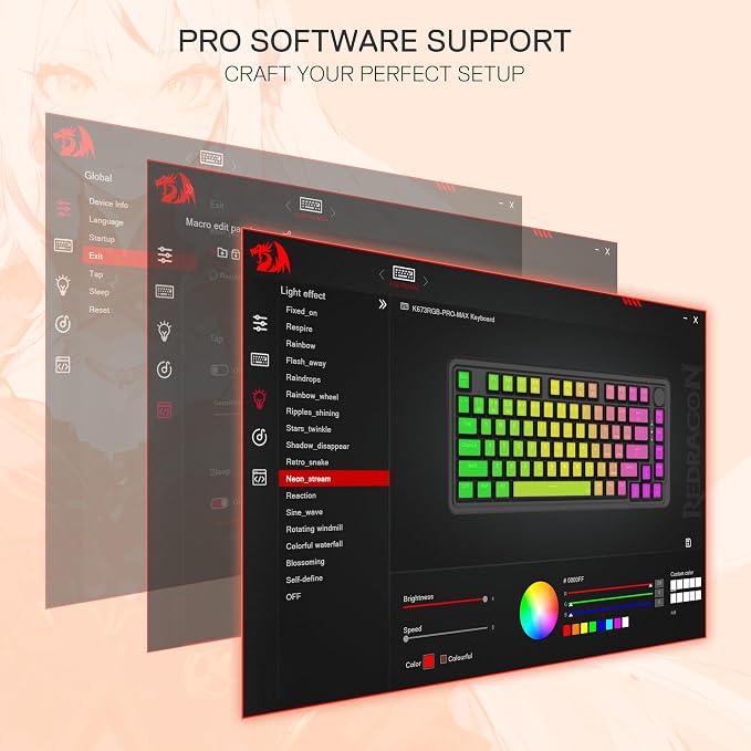 Redragon K673 PRO Wireless 81-Key RGB Gasket Gaming Keyboard, Scroll Knob | Multi-Function Control Wheel, 0-Delay Tri-Mode, Cushioned 5-Layer Noise Dampening for Creamy Thocky Sound, Compact 80% Size - Image 9