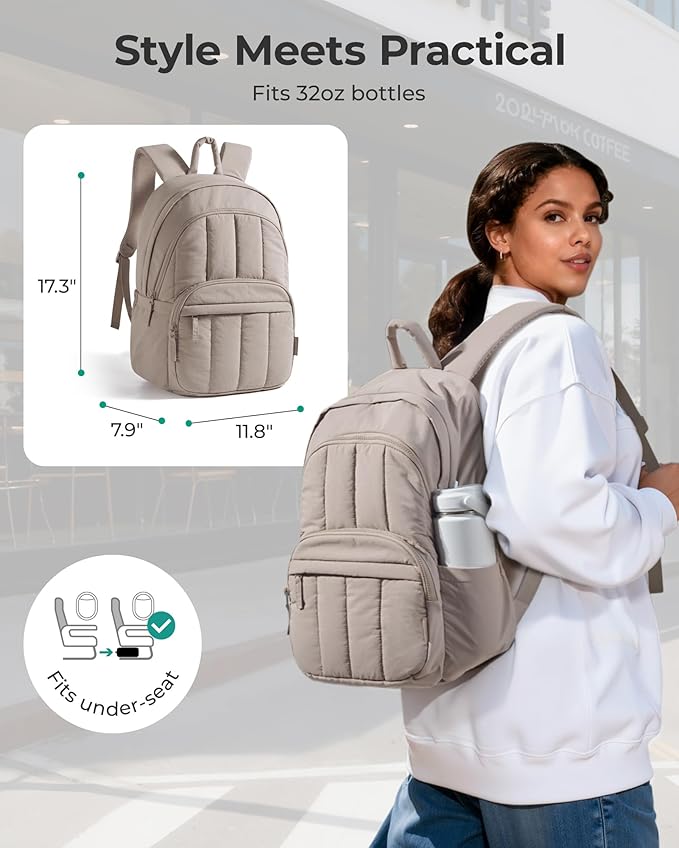 BAGSMART College Laptop Backpack,Cute Travel Backpack for Women,Quilted Computer Bookbag - Image 6