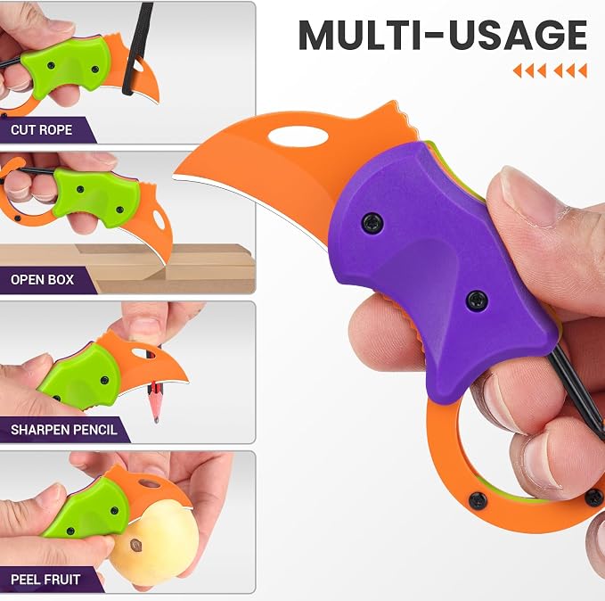 FUNBRO Small Pocket Knife for Men, Edc Knives Tool | Cool Folding Knife Box Cutter with 1.34 Inch Sharp Blade, Great Gift for Men (purple & Green) - Image 2