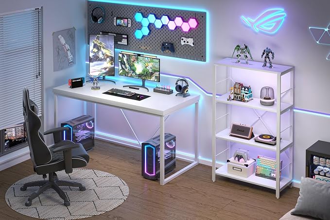 EXCEFUR Home Office Desk, Modern Wood Computer Desk, Wood Study Writing Table, Simple Gaming Executive Desk Workstation for Bedroom Living Room, White, 53 inch - Image 3