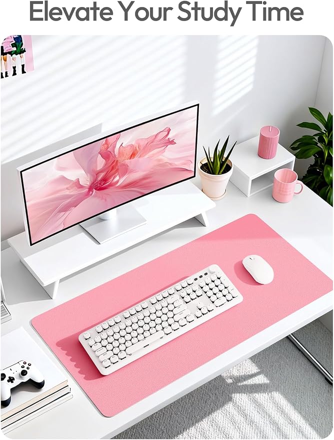 YSAGi Leather Desk Pad Protector, Large Mouse Pad, Non-Slip PU Leather Desk Blotter, Laptop Desk Pad/Mat, Waterproof Writing Pad for Office and Home (23.6" x 13.8", Pink) - Image 6